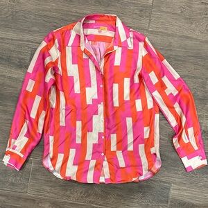 Vilagallo 100% Silk Pink and Orange Button Down Shirt